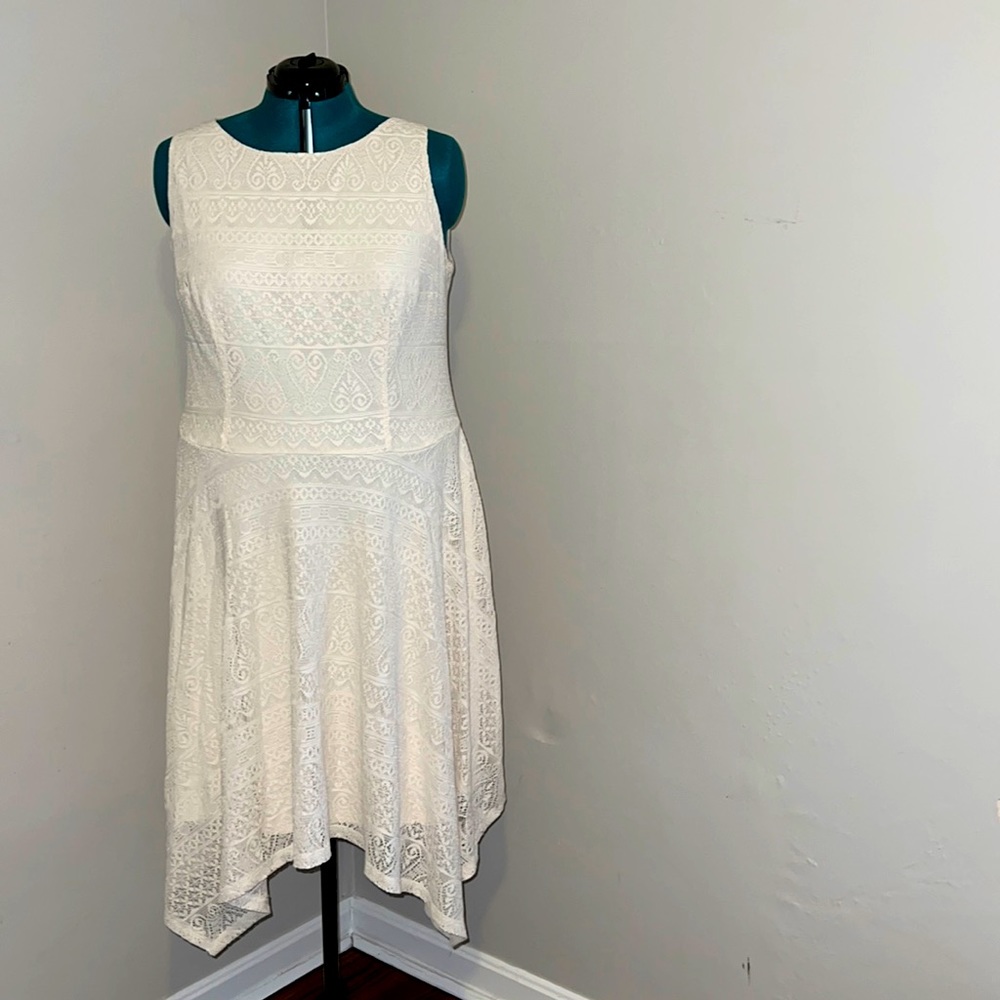 London Times Asymmetrical Hem Lacw Dress, 18W